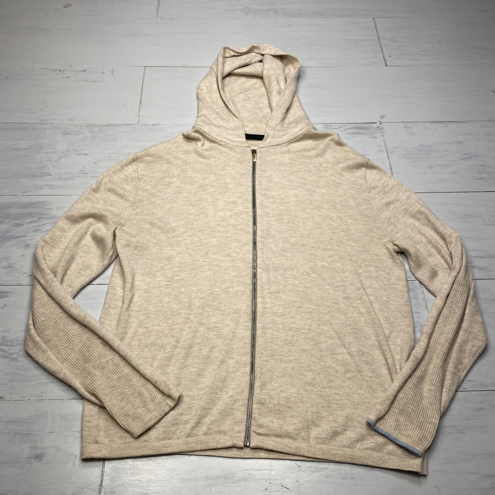 Greyson Merino Wool Blend Full Zip Hoodie Mens XL Beige Heather Golf Sweater